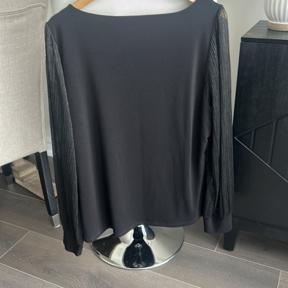 Ever New Curve Pleat Square-Neck Top Blouson Sleeves Black Size 16 - Picture 7 of 14